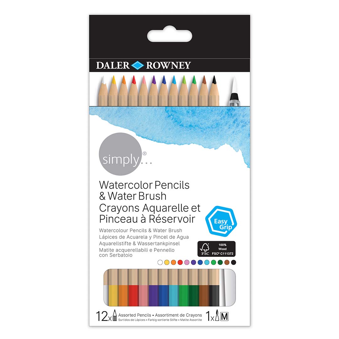 DALER ROWNEY SIMPLY 12 MATITE ACQUERELLABILI E PENNELLO CON SERBATOIO