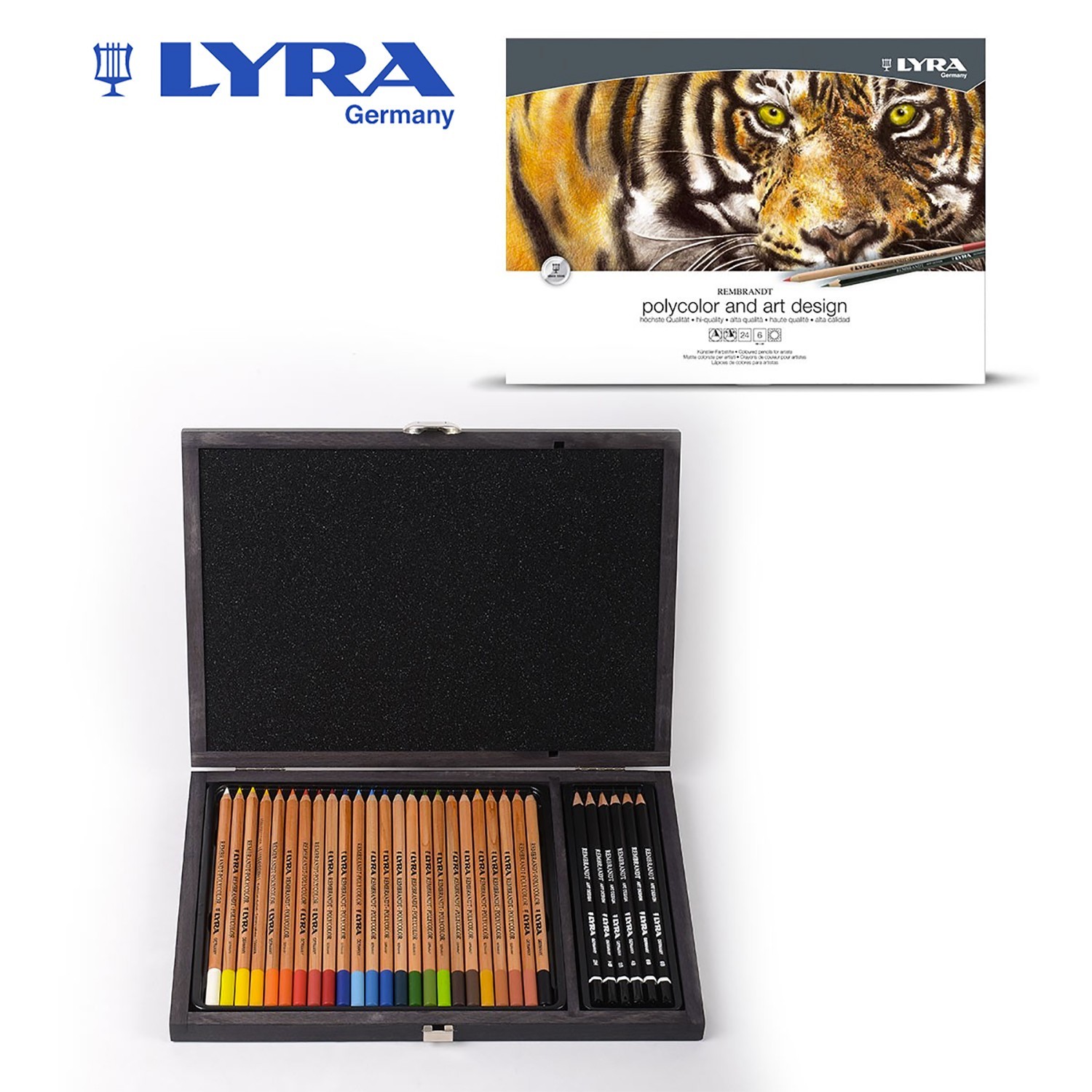LYRA CASSETTA IN LEGNO 24 REMBRANDT POLYCOLOR + 6 ART DESIGN